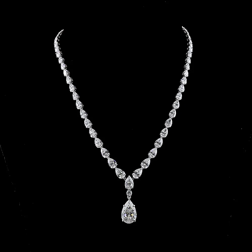 14K White Gold Lariat Necklace with Graduated Pear-Cut Lab Diamonds - 35.93 Carat Total Diamond Weight - Covaloro Fine Jewelry