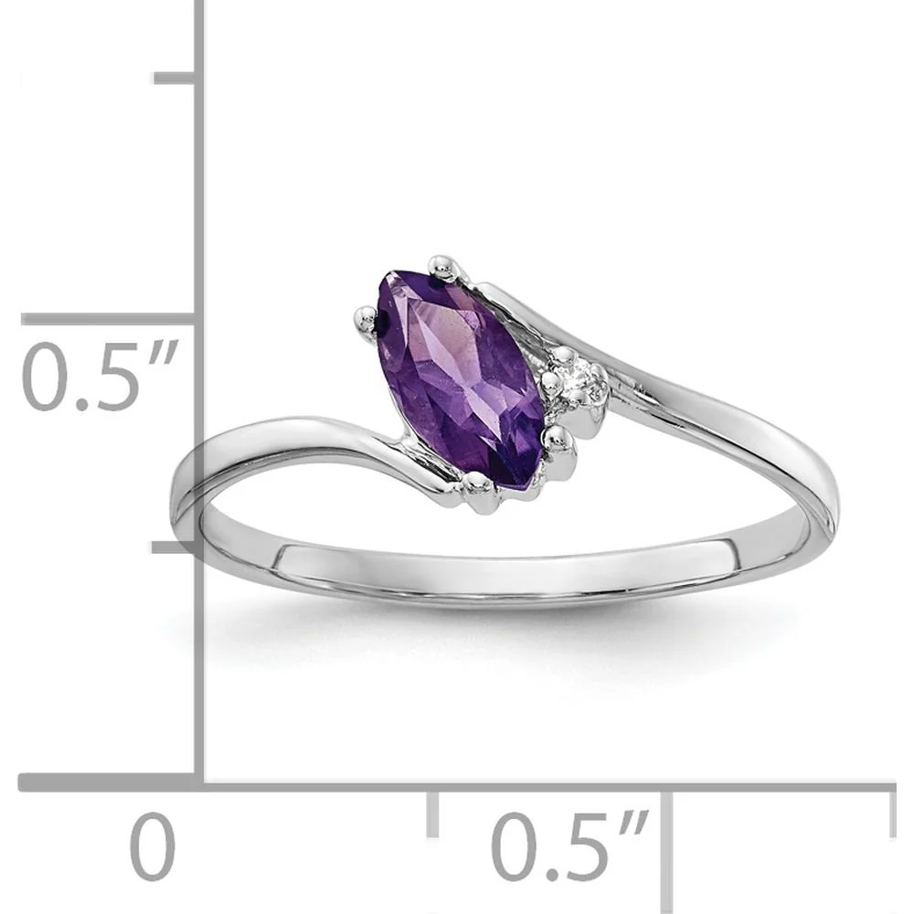 14K White Gold Marquise Amethyst and Diamond Ring - 0.31 Carat Amethyst, 0.007 Carat Diamond - Size 6 by Monteluci Fine Jewelry - Image 3