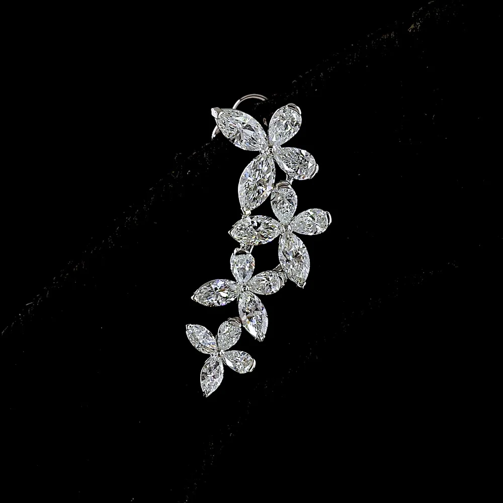 14K White Gold Marquise and Pear Shape Diamond Crawler Earrings with Prong Set Lab Diamonds - 1.32 Carats Total Diamond Weight - Covaloro Fine Jewelry - Image 2