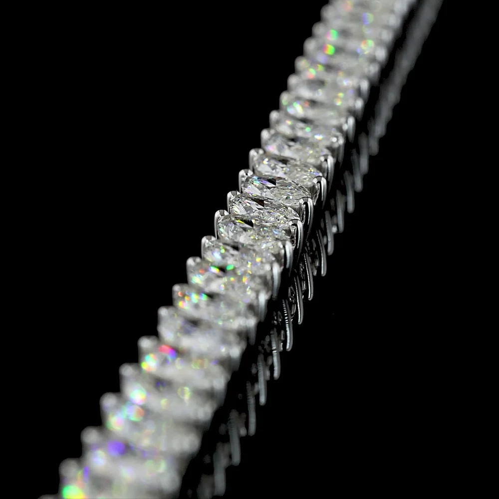 14K White Gold Marquise Cut Lab Diamond Tennis Necklace - 21.42 Carats Total Diamond Weight, E-F Color VS2 Clarity, 108 Stones - Covaloro Fine Jewelry - Image 4