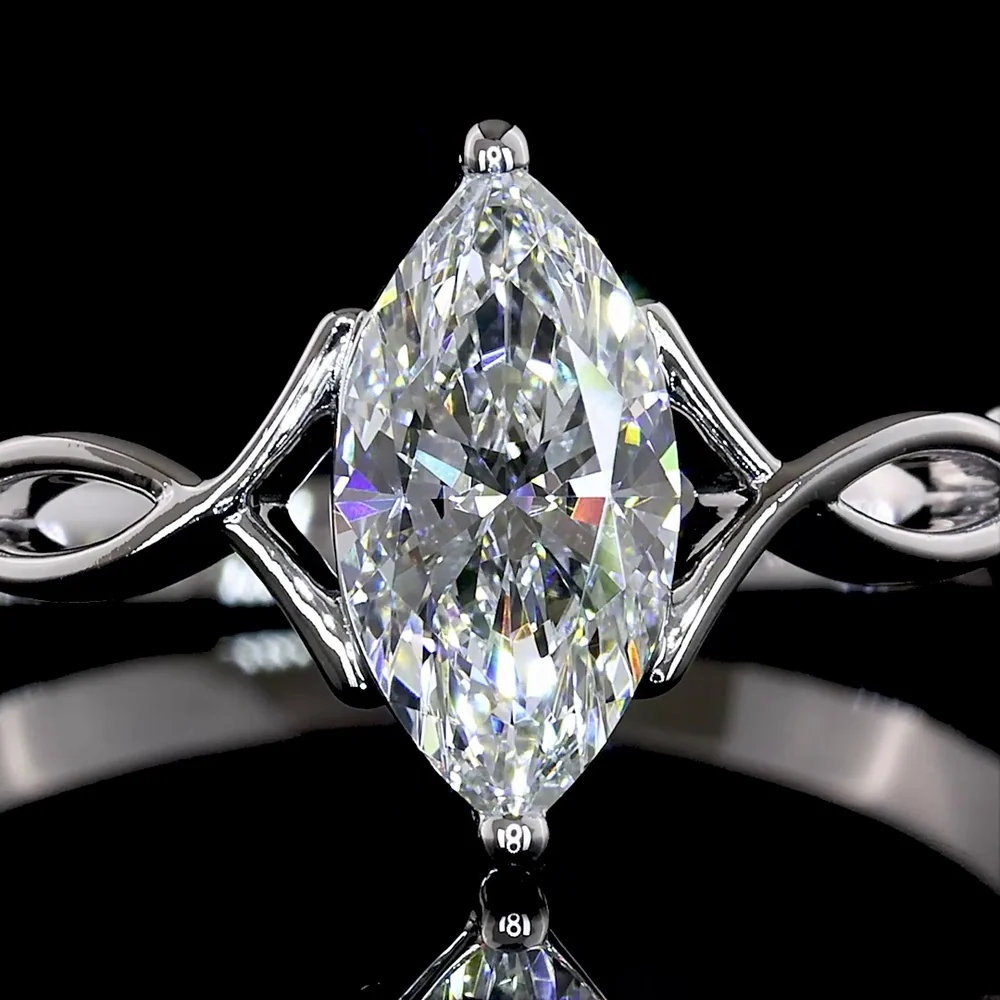 14K White Gold Marquise Cut Three Stone Ring with Lab Grown Diamonds - 0.60 Carats Total Diamond Weight - Covaloro Fine Jewelry - Image 2
