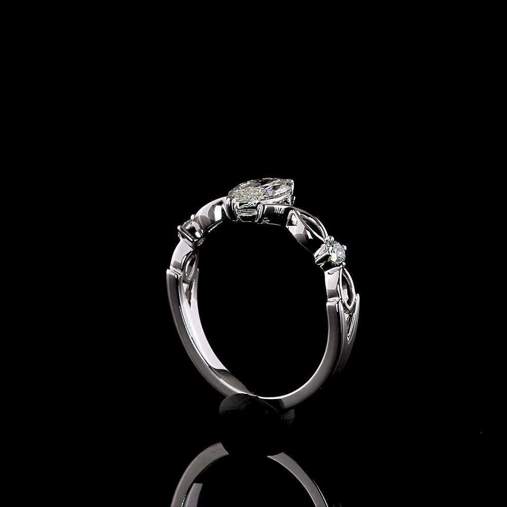 14K White Gold Marquise Cut Three Stone Ring with Lab Grown Diamonds - 0.60 Carats Total Diamond Weight - Covaloro Fine Jewelry - Image 3