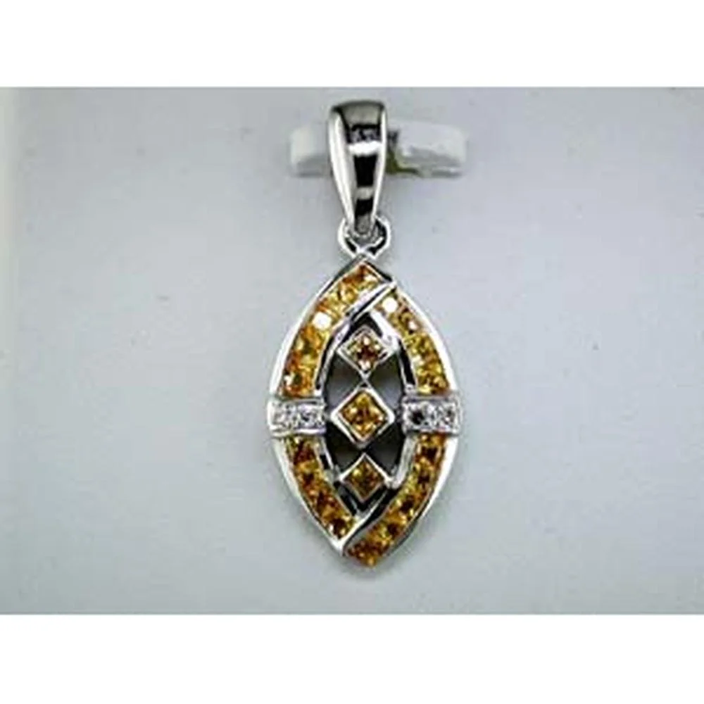 14K White Gold Marquise-Inspired Pendant with Princess Cut Yellow Sapphires and Round Diamond Accents - .72 Carat Yellow Sapphire & .03 Carat Total Diamond Weight - Royal Jewelry