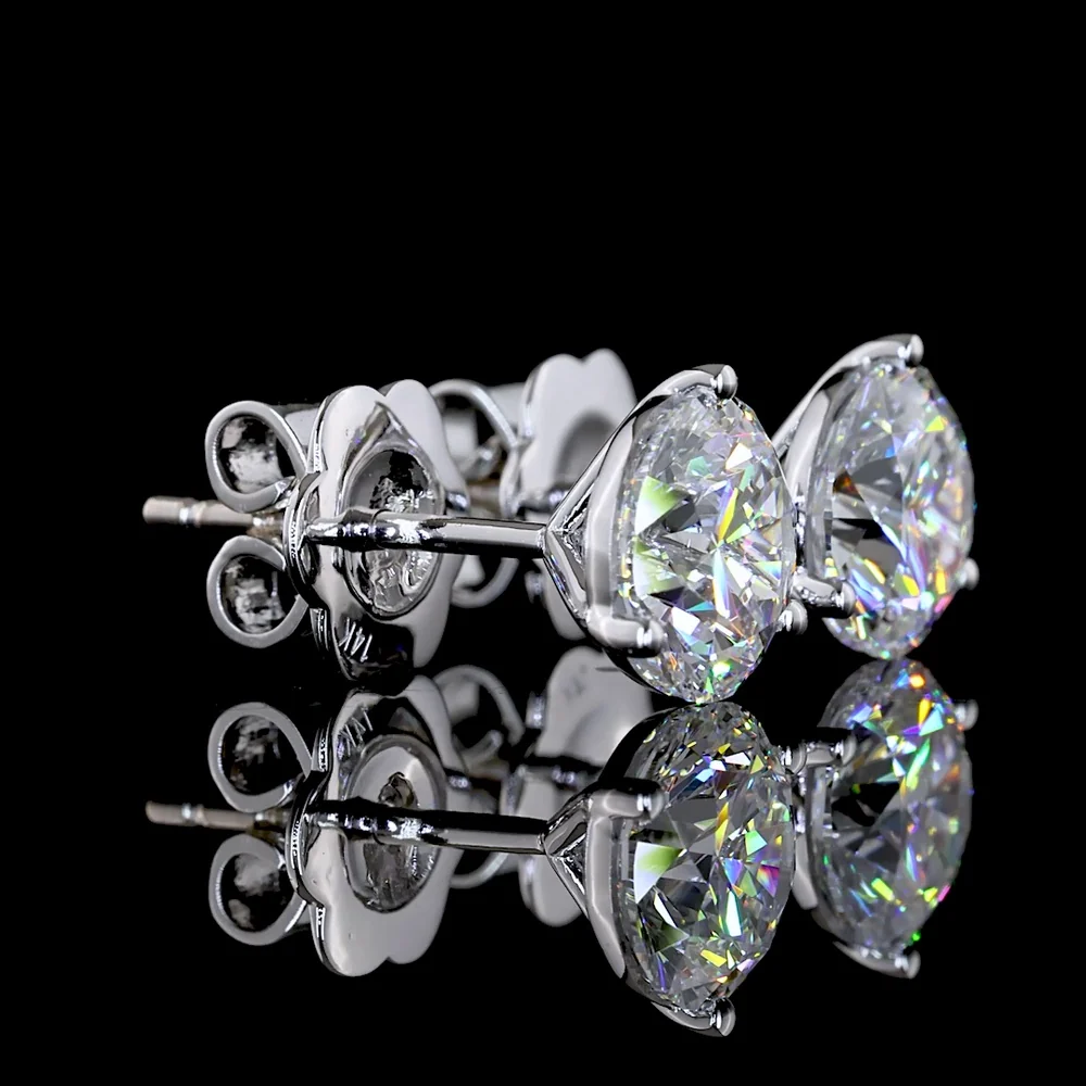 14K White Gold Martini Set Round Lab Diamond Stud Earrings - 2.51 Carat Total Weight, E-F Color, VS1 Clarity - Covaloro Fine Jewelry