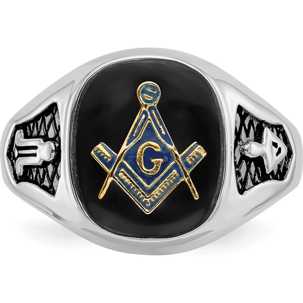 14K White Gold Masonic Ring Mounting with Textured Band and Polished Finish - Size 10 by IBGoodman - Image 4