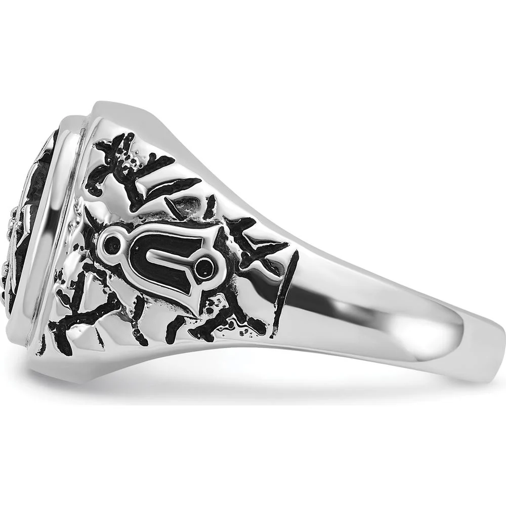 14K White Gold Masonic Ring with Black Enamel and Round AA Quality Diamonds - Size 10 by IBGoodman - Image 3