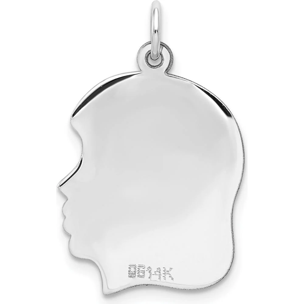 14K White Gold Medium Engravable Girl Profile Charm Pendant - 27mm Length by Oro Pregiato - Image 3
