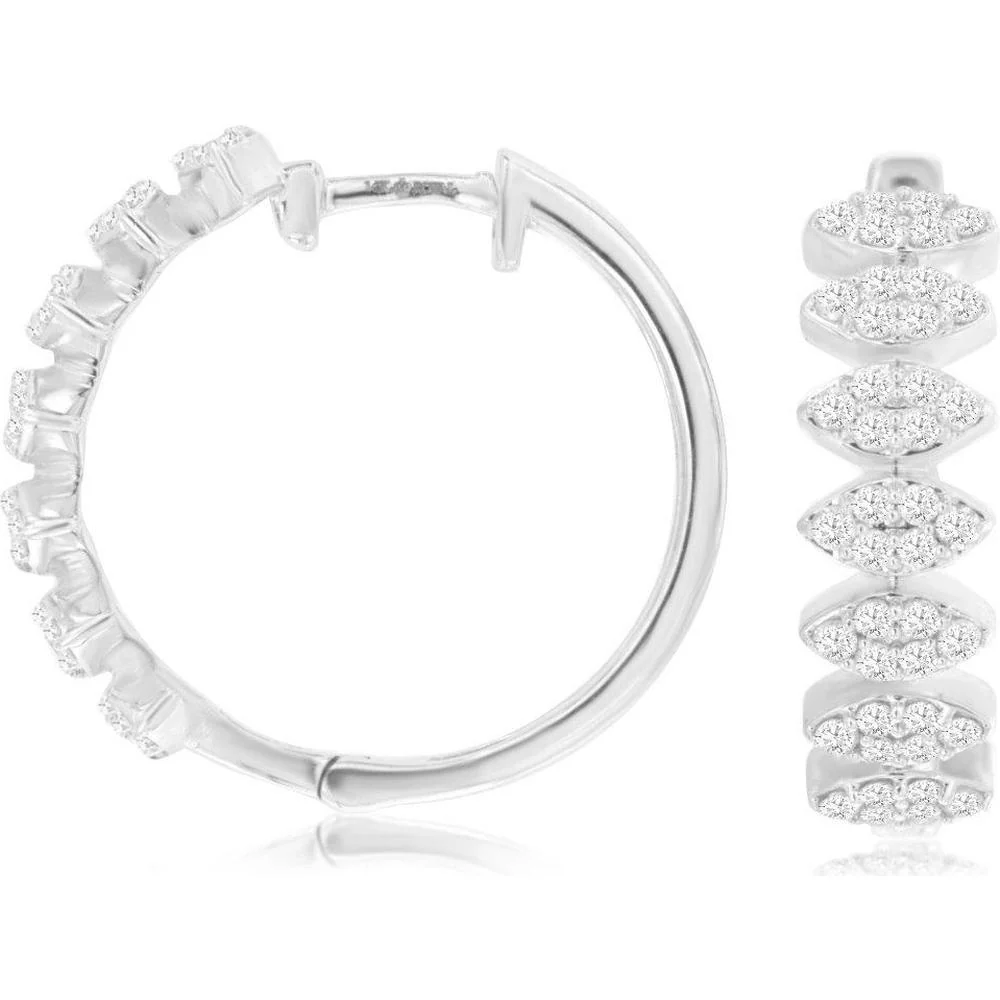 14K White Gold Medium Hoop Earrings with Marquise-Shaped Diamond Clusters - 0.58 Carat Total Diamond Weight - Royal Jewelry