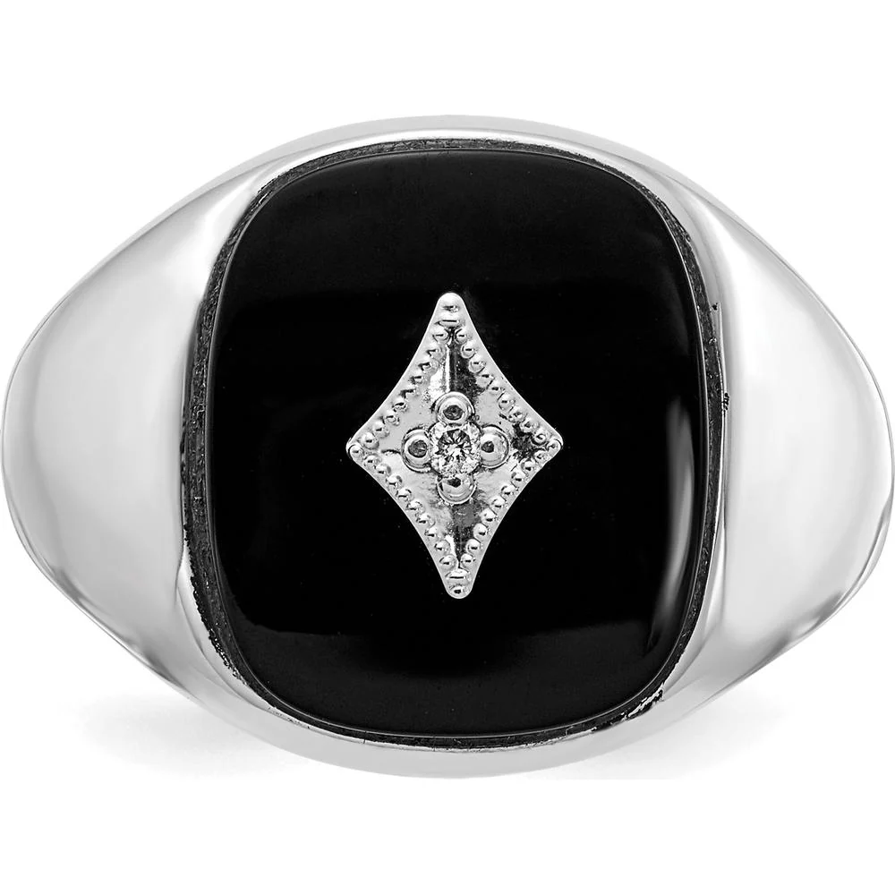 14K White Gold Men's Diamond and Onyx Ring with Round Diamond - 0.01 Carat Total Diamond Weight - Size 10 by Monteluci Fine Jewelry - Image 4