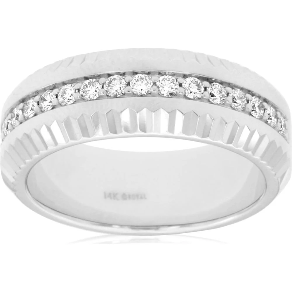 14K White Gold Men's Diamond Band with Round Diamonds - 0.50 Carats Total Diamond Weight - Royal Jewelry