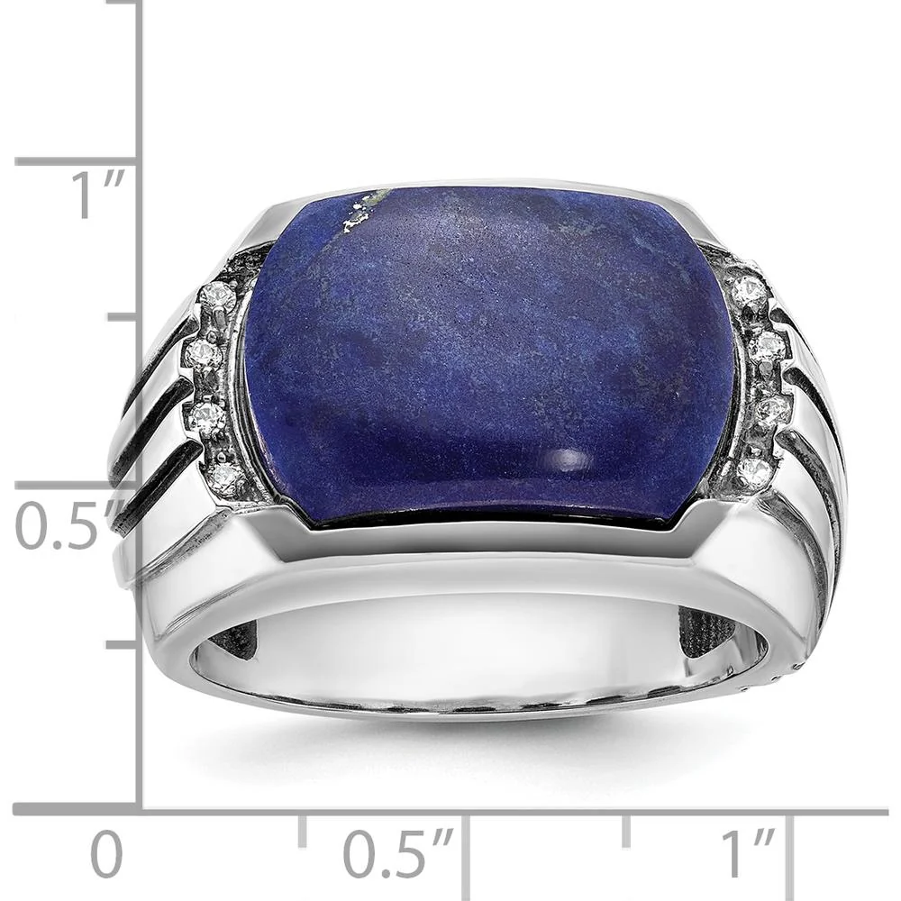 14K White Gold Men's Lapis Lazuli Ring with Diamond Accents and Black Rhodium Plating by IBGoodman - Image 2