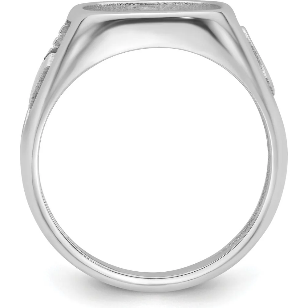 14K White Gold Men's Masonic Ring Mounting with Polished and Textured Design for 14x12mm Center Stone - Size 10 by Monteluci Fine Jewelry - Image 2