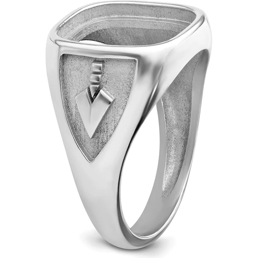 14K White Gold Men's Masonic Ring Mounting with Polished and Textured Design for 14x12mm Center Stone - Size 10 by Monteluci Fine Jewelry - Image 5