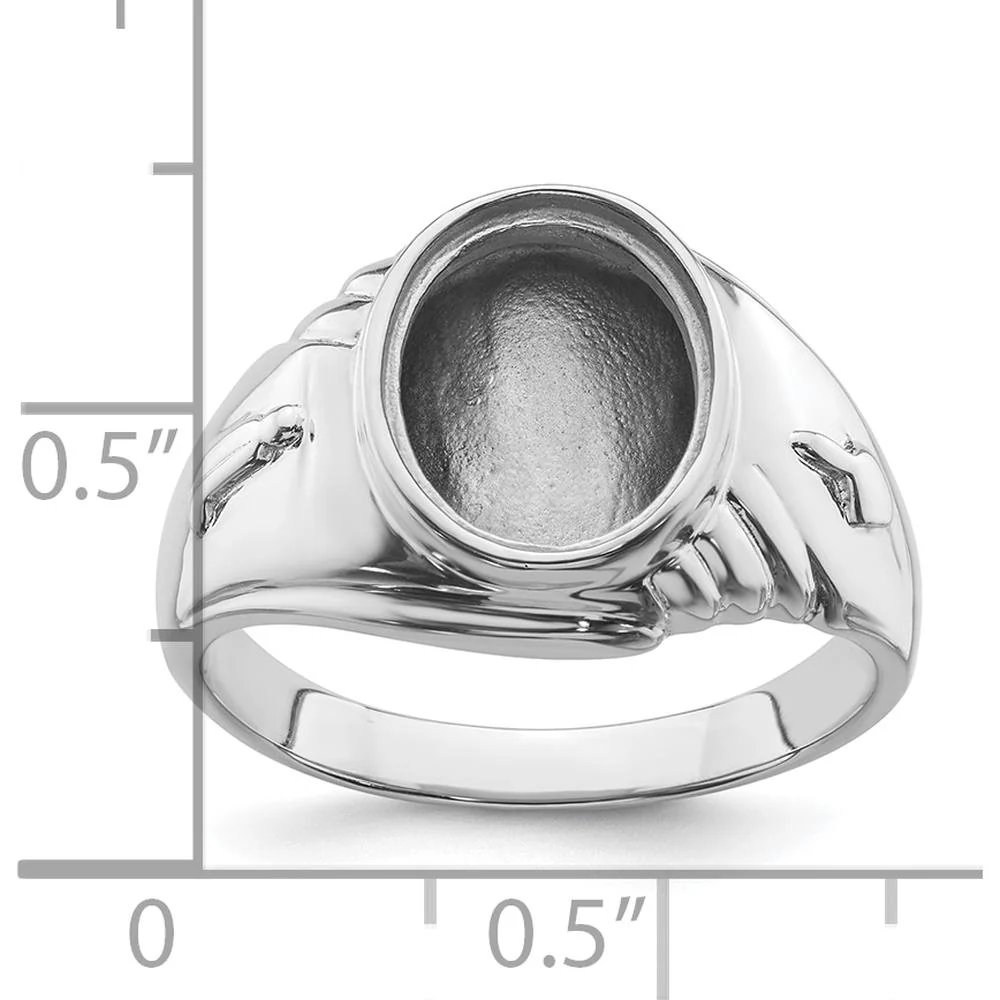 14K White Gold Men's Masonic Ring Mounting with Polished and Textured Finish for 12x10mm Oval Stone - Size 10 by Monteluci Fine Jewelry - Image 6