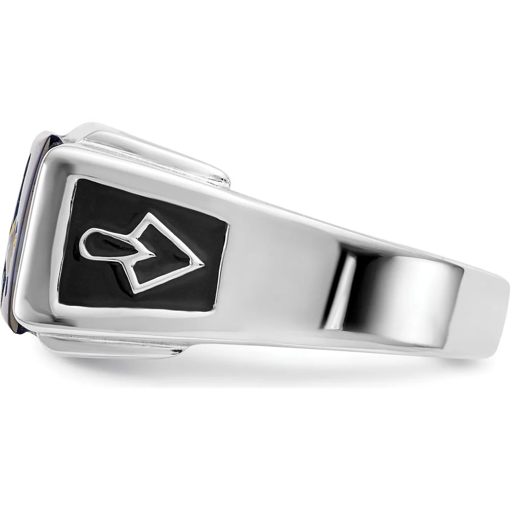 14K White Gold Men's Masonic Ring with Cushion-Cut Imitation Blue Spinel and Round Diamond Accent - Size 10 by IBGoodman - Image 4