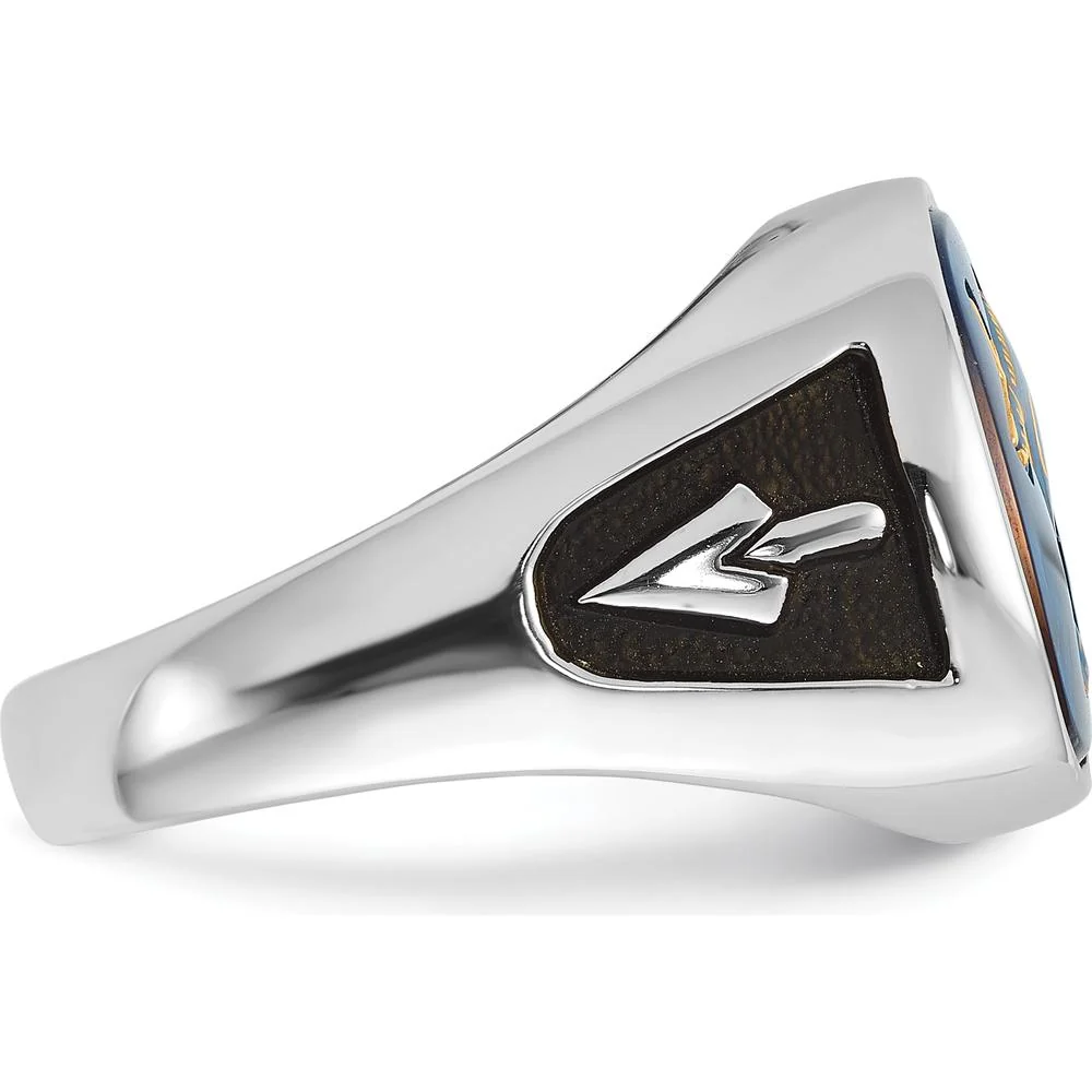 14K White Gold Men's Masonic Ring with Imitation Blue Spinel and Black Enamel - Cushion Cut Spinel - Size 10 by IBGoodman - Image 9