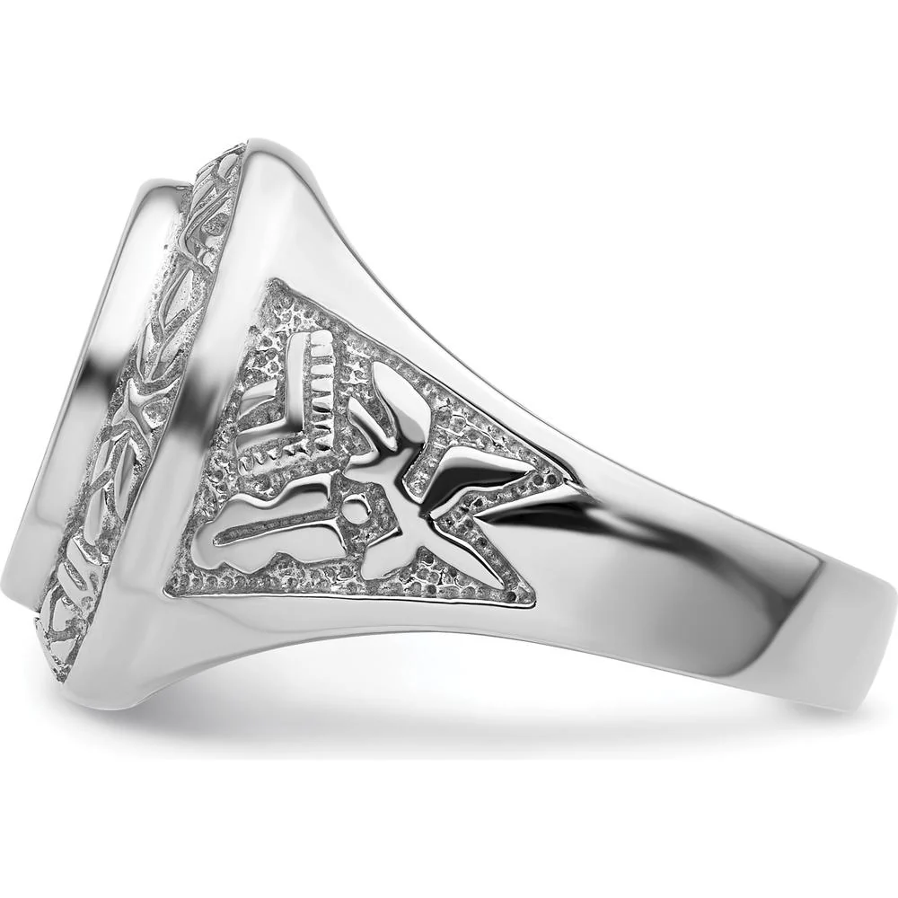 14K White Gold Men's Polished and Textured Masonic Ring Mounting for 12x10mm Oval Stone - Size 10 by IBGoodman - Image 3