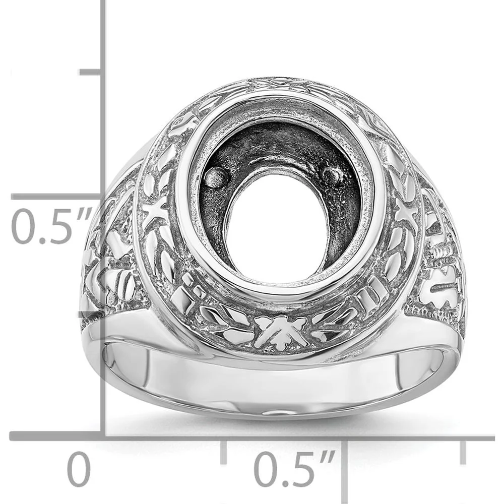 14K White Gold Men's Polished and Textured Masonic Ring Mounting for 12x10mm Oval Stone - Size 10 by IBGoodman - Image 6