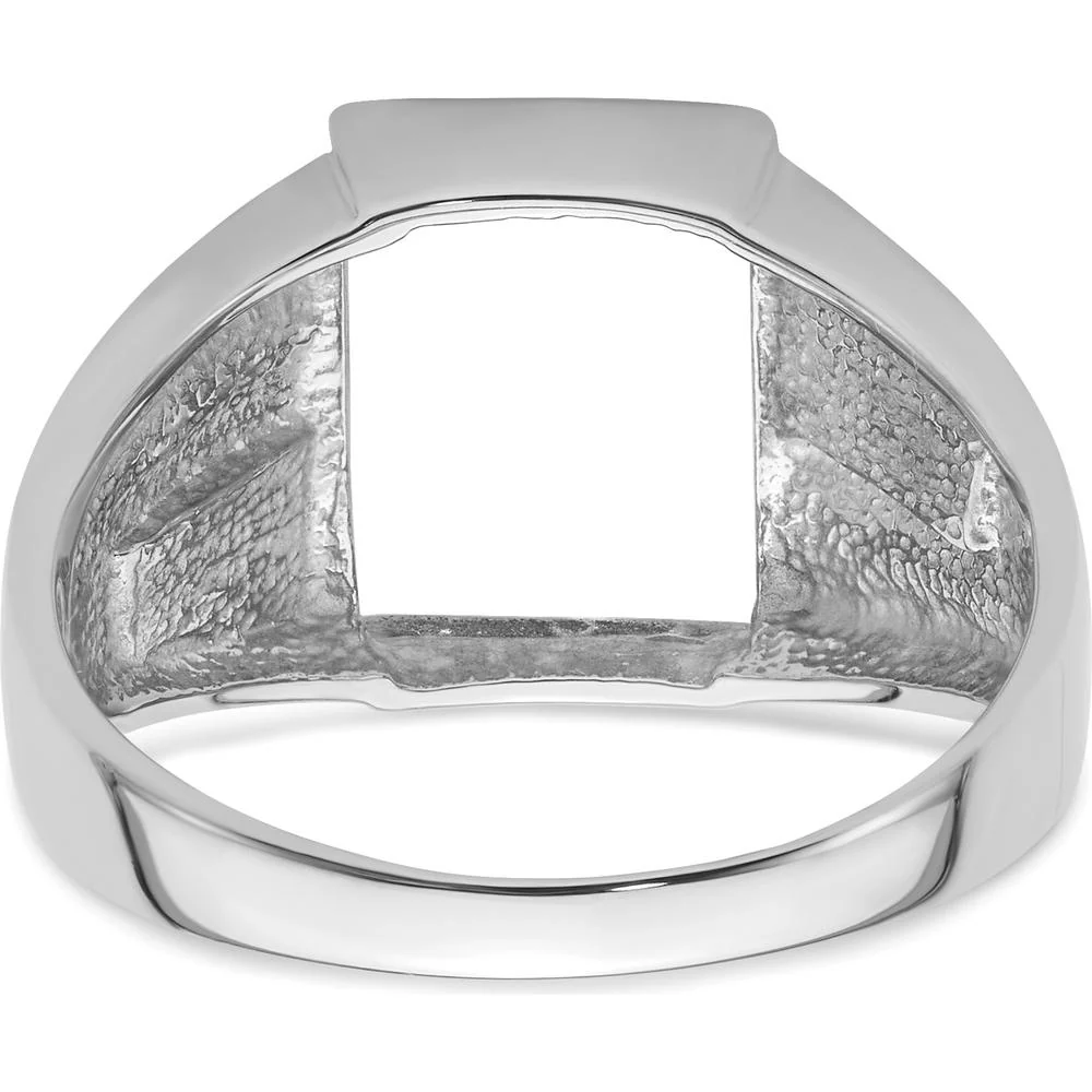 14K White Gold Men's Polished and Textured Masonic Ring Mounting for 12x10mm Rectangular Stone - Size 10 by Monteluci Fine Jewelry - Image 4