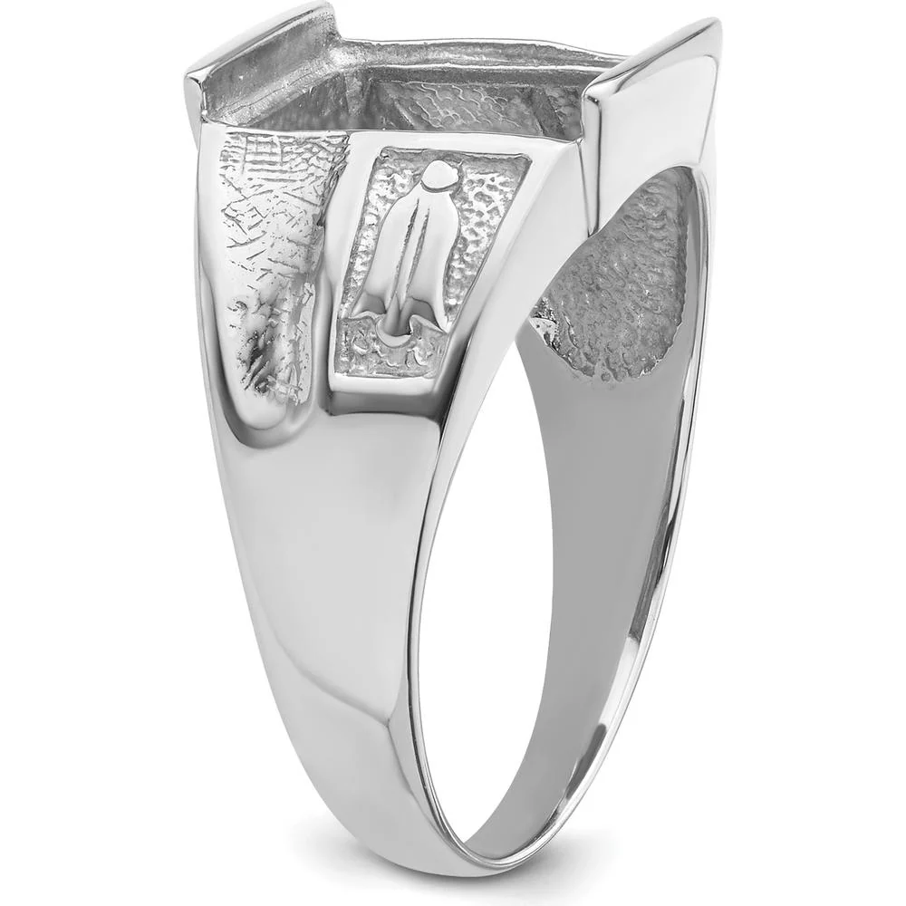 14K White Gold Men's Polished and Textured Masonic Ring Mounting for 12x10mm Rectangular Stone - Size 10 by Monteluci Fine Jewelry - Image 5