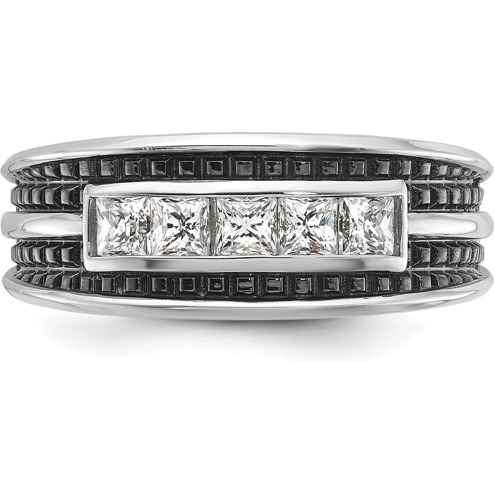 14K White Gold Men's Polished and Textured Square 5-Stone Ring Mounting by IBGoodman - Image 6