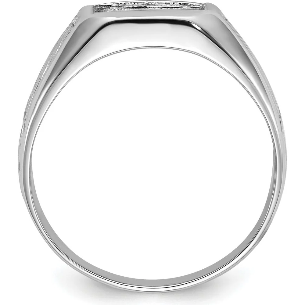 14K White Gold Men's Ring Mounting with Polished and Brushed Finish - Square Center Design - Size 10 by Monteluci Fine Jewelry - Image 2