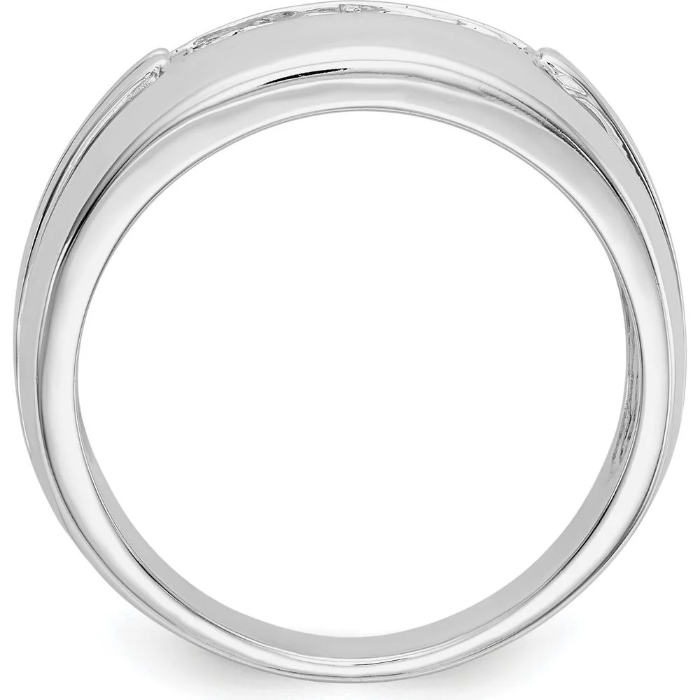 14K White Gold Men's Ring with 5 Round Diamonds - 0.02 Carat Total Diamond Weight - Size 10 by IBGoodman - Image 2