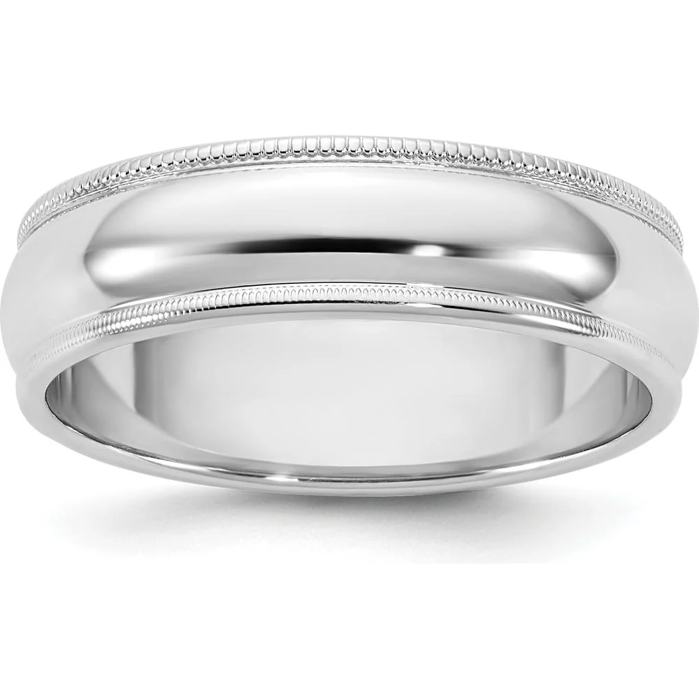 14K White Gold Milgrain Half Round Band - Size 8 by Luciano & Cie