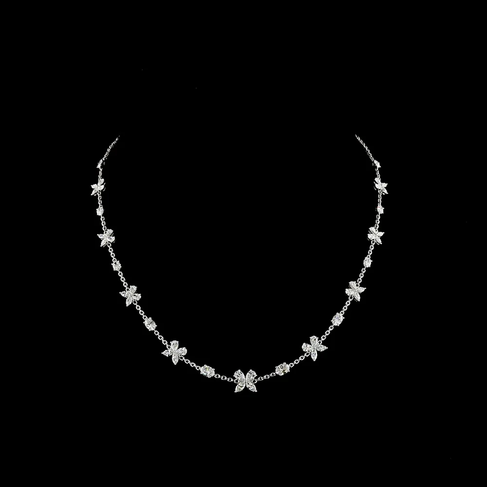 14K White Gold Mixed Shape Station Necklace with Oval and Pear Lab Diamonds - 5.13 Carat Total Weight - Covaloro Fine Jewelry