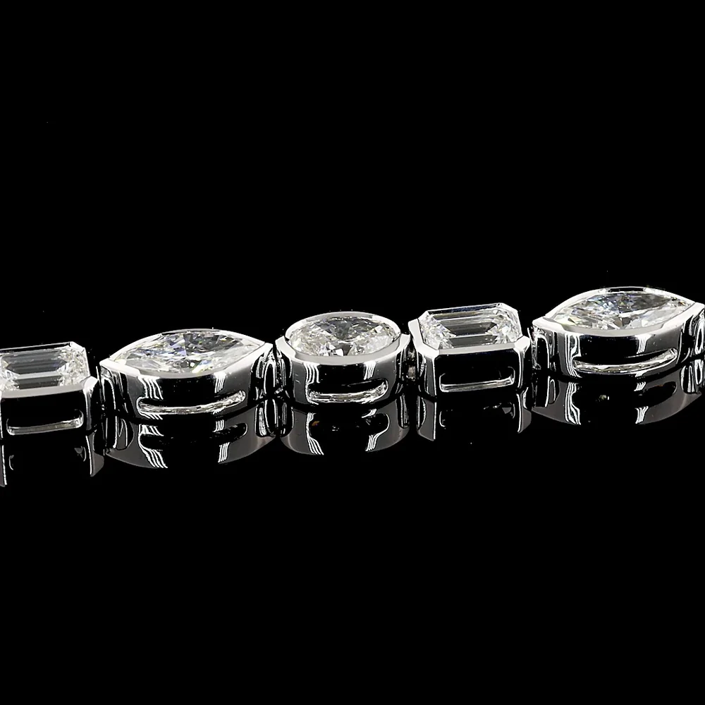 14K White Gold Mixed Shape Tennis Bracelet with Bezel Set Emerald, Marquise, and Oval Lab Diamonds - 7.83 Carats Total Diamond Weight - Covaloro Fine Jewelry - Image 4