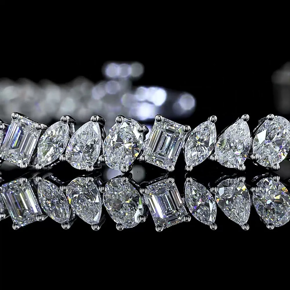 14K White Gold Mixed Shape Tennis Bracelet with Emerald, Oval, Marquise, and Pear Lab Diamonds - 6.17 Carat Total Weight - Covaloro Fine Jewelry - Image 2
