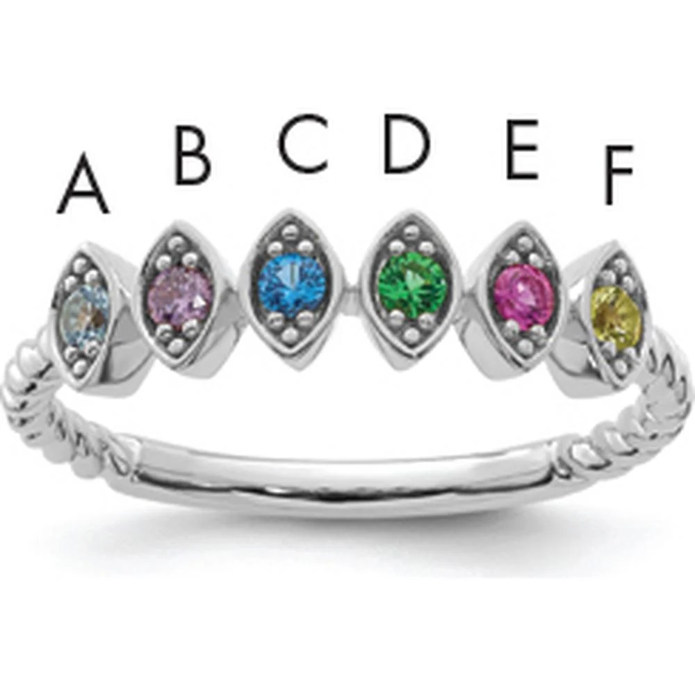 14K White Gold Mother's Ring with 6 Marquise Birthstones - Personalized Gemstone Ring - Size 7 by Oro Pregiato