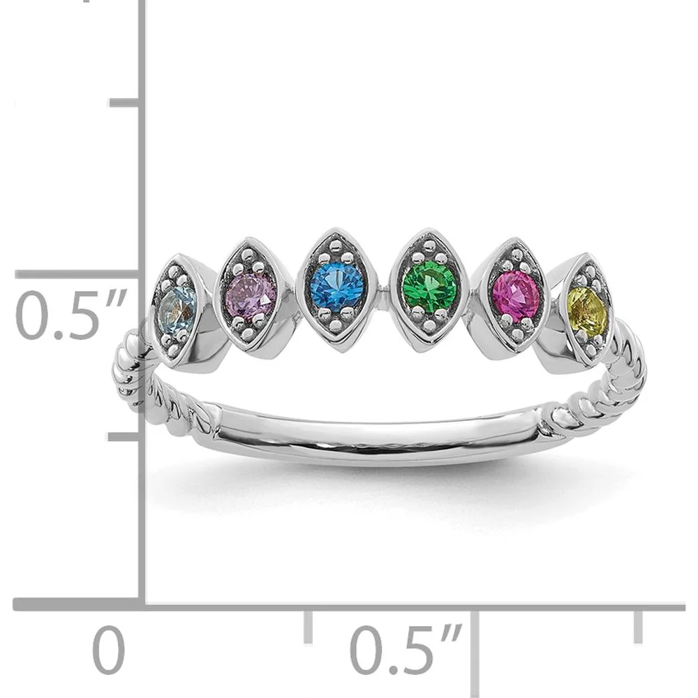14K White Gold Mother's Ring with 6 Marquise Birthstones - Personalized Gemstone Ring - Size 7 by Oro Pregiato - Image 6