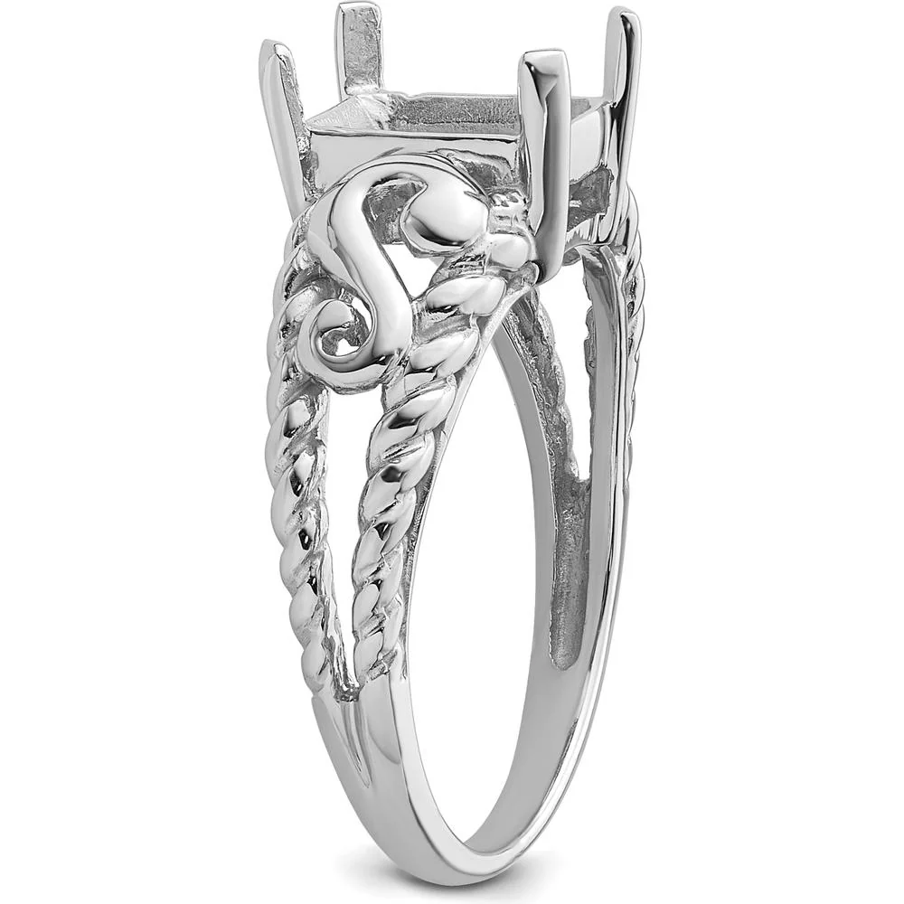14K White Gold Mounting for 8x6mm Emerald-Cut Gemstone - Rhodium Plated - Size 6 by Monteluci Fine Jewelry - Image 4