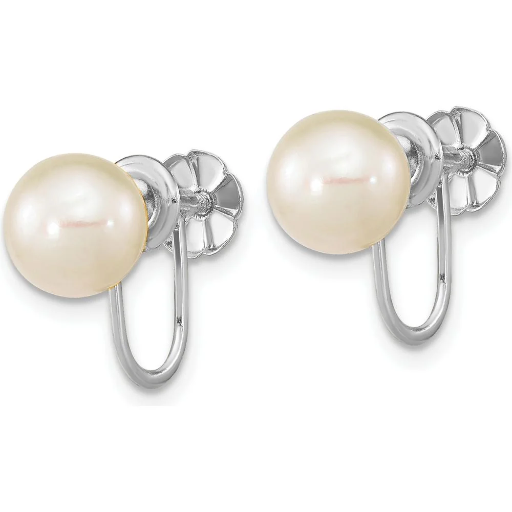 14K White Gold Non-Pierced Drop Earrings with 7-8mm Round Freshwater Cultured Pearls by Monteluci Fine Jewelry - Image 2