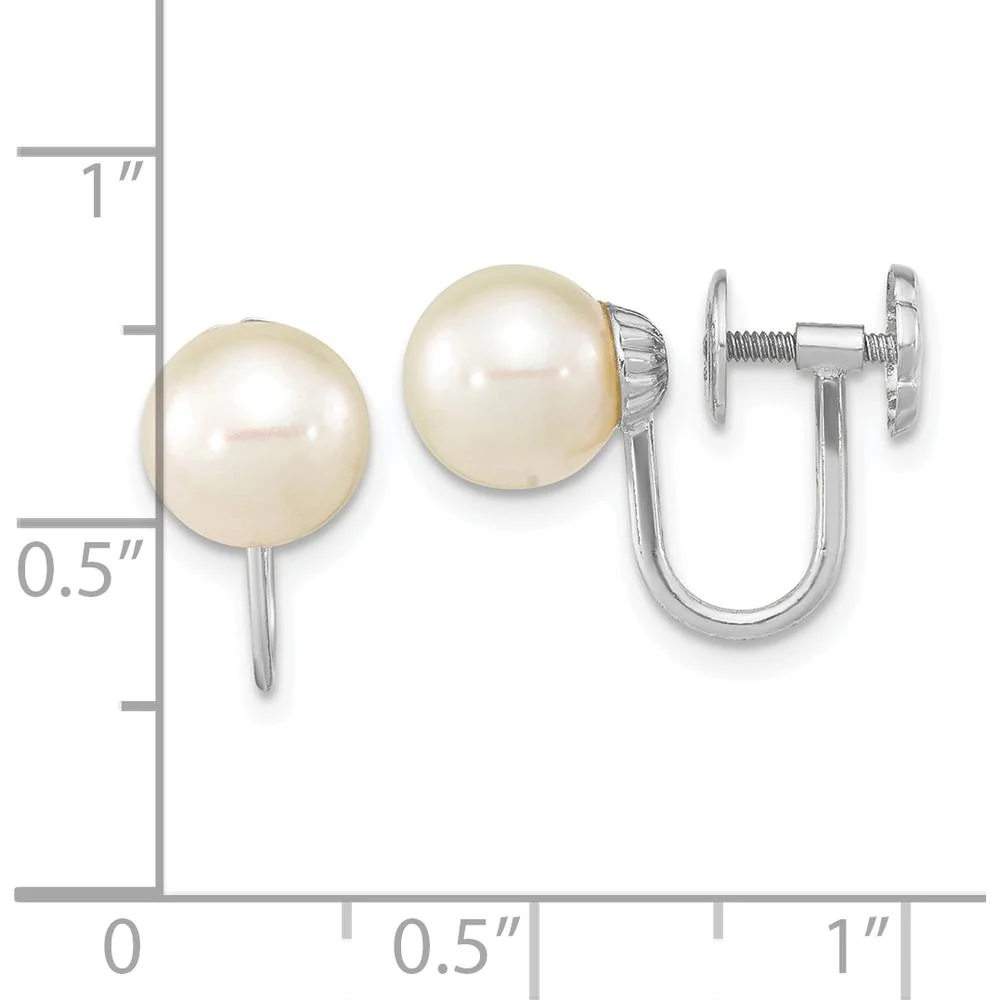 14K White Gold Non-Pierced Drop Earrings with 7-8mm Round Freshwater Cultured Pearls by Monteluci Fine Jewelry - Image 4
