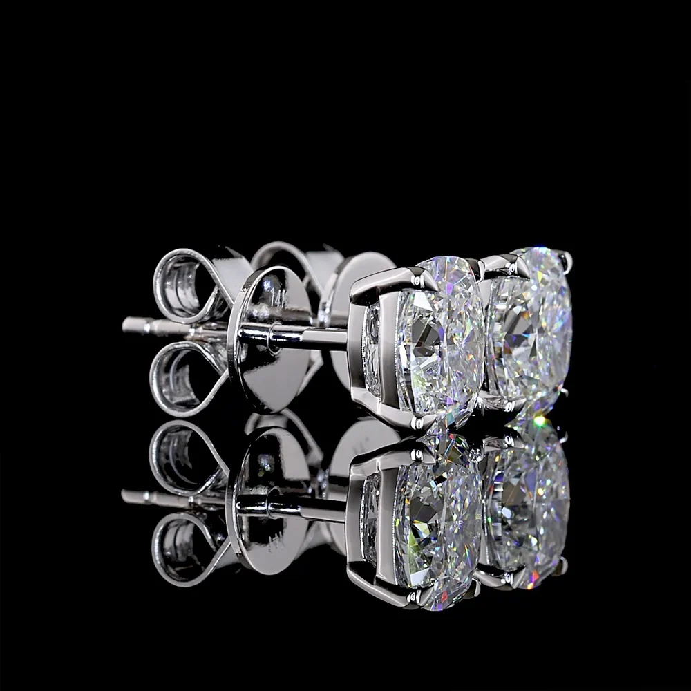 14K White Gold North-South Prong Set Cushion Brilliant Cut Lab Diamond Stud Earrings - 1.50 Carats Total Diamond Weight D VVS2 - Covaloro Fine Jewelry - Image 2