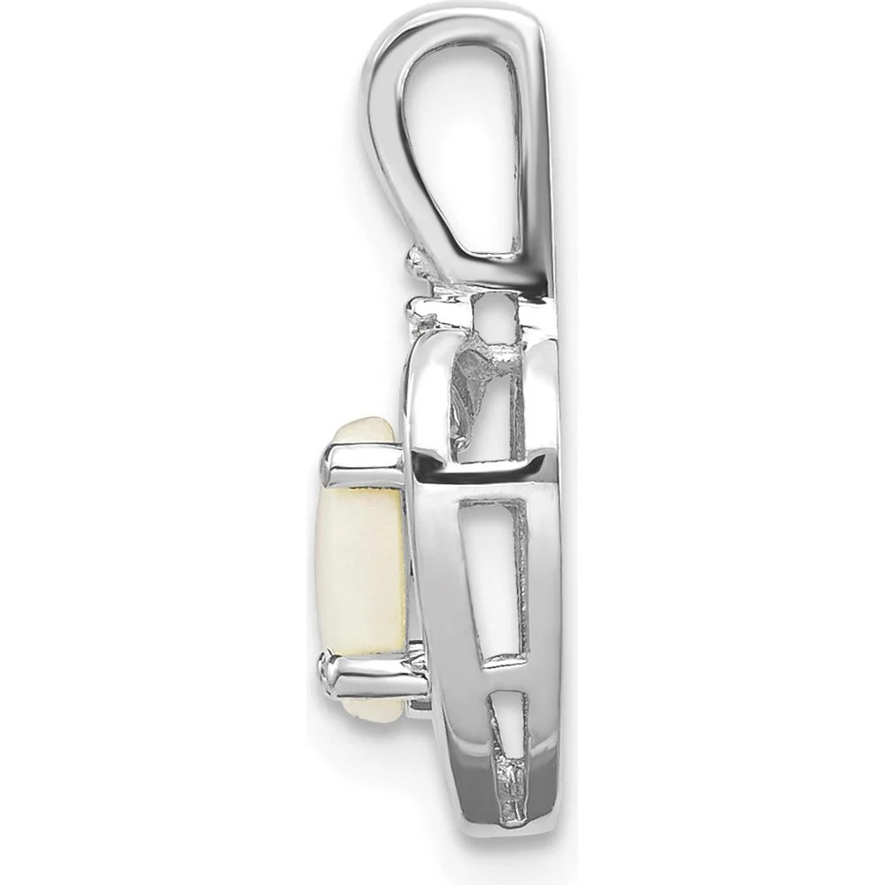 14K White Gold Opal and Diamond Heart Pendant - 0.55 Carat Opal, 0.007 Carat Diamond by Oro Pregiato - Image 2