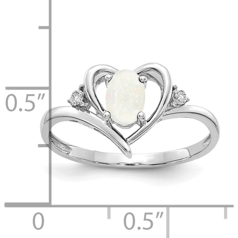 14K White Gold Opal and Diamond Heart Ring with Oval Opal - 0.55 Carat Total Opal Weight - Size 7 by Oro Pregiato - Image 3