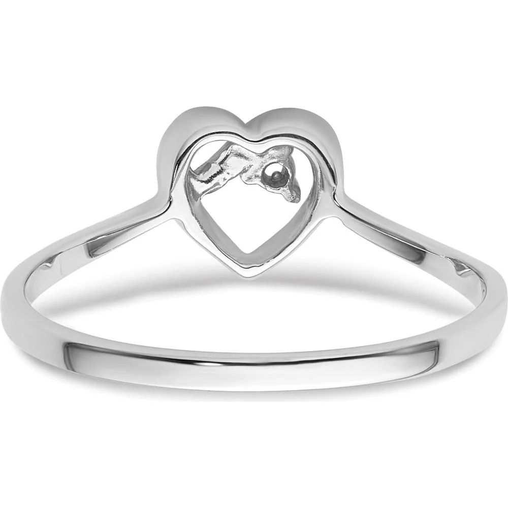 14K White Gold Open Heart Ring with 0.02 Carat Diamond Accent - Size 6 by Oro Pregiato - Image 3