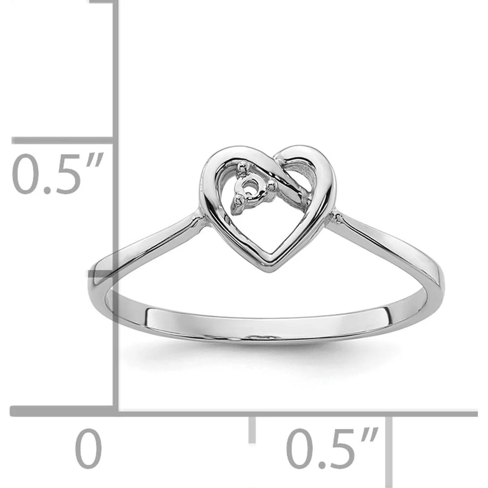 14K White Gold Open Heart Ring with 0.02 Carat Diamond Accent - Size 6 by Oro Pregiato - Image 5