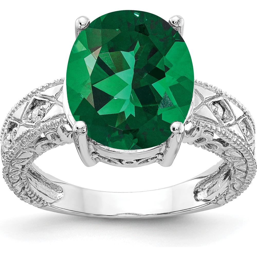 14K White Gold Oval-Cut 5.00 Carat Helenite and Diamond Accent Ring with Milgrain Filigree Detailing - Size 6 by Monteluci Fine Jewelry