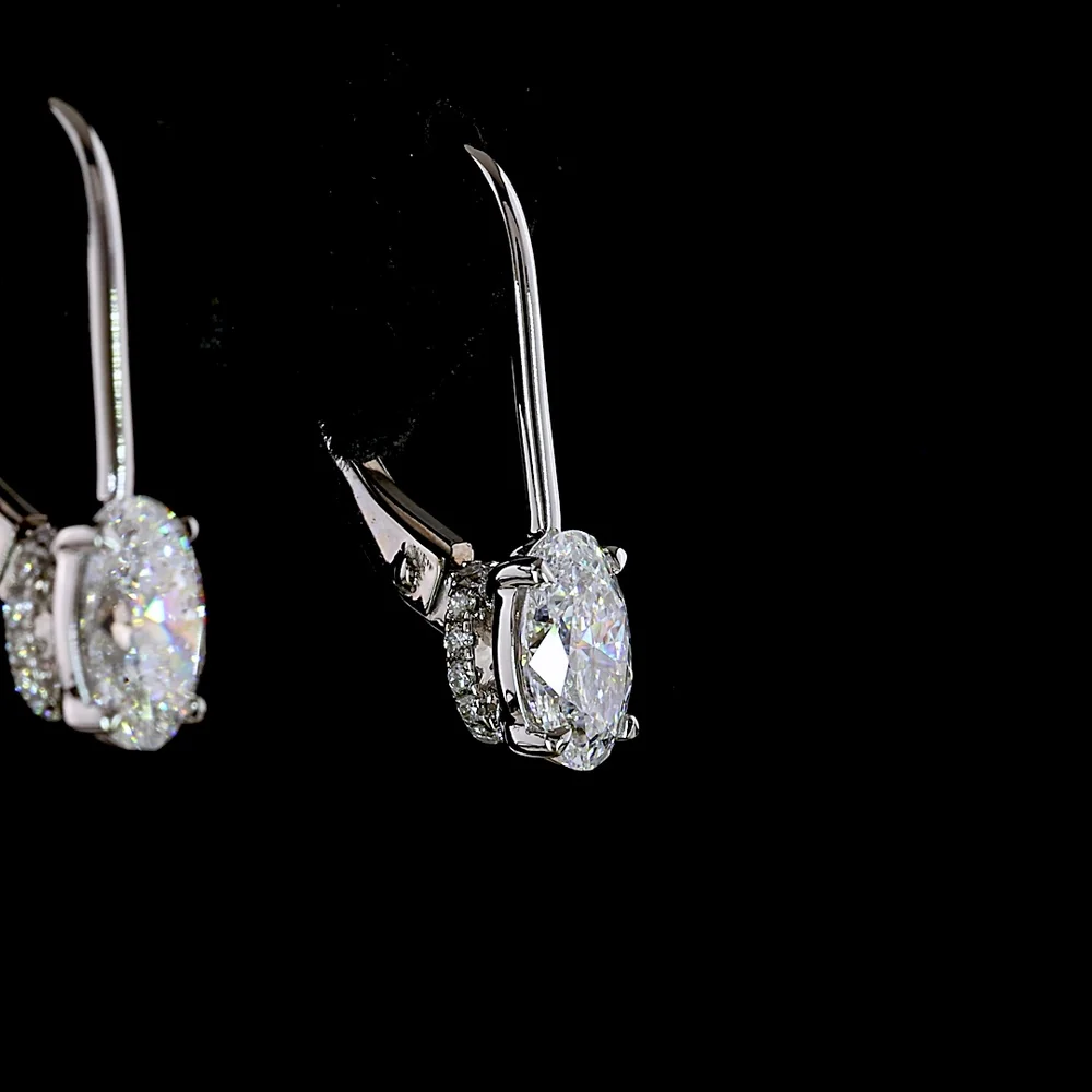 14K White Gold Oval Cut Hanging Earrings with Lab-Grown Diamonds and Brilliant Accents - 1.15 Carat Total Weight - Covaloro Fine Jewelry - Image 4