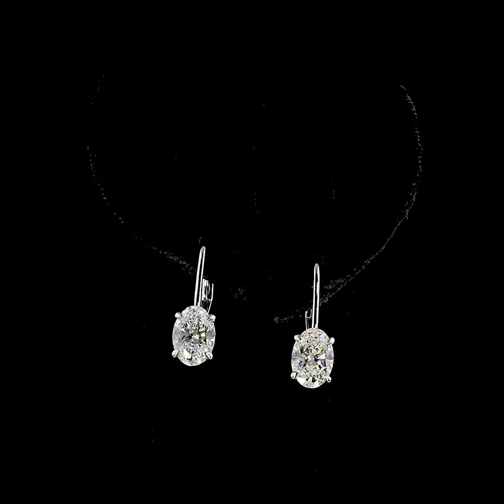 14K White Gold Oval Cut Lab Diamond Hanging Earrings with Brilliant Accents - 2.09 Carat Total Diamond Weight - Covaloro Fine Jewelry