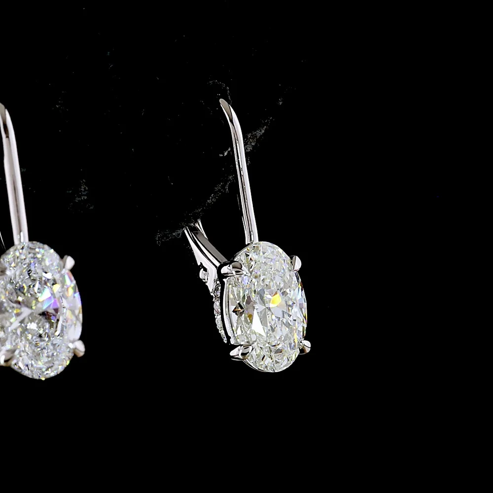 14K White Gold Oval Cut Lab Diamond Hanging Earrings with Brilliant Accents - 2.09 Carat Total Diamond Weight - Covaloro Fine Jewelry - Image 4