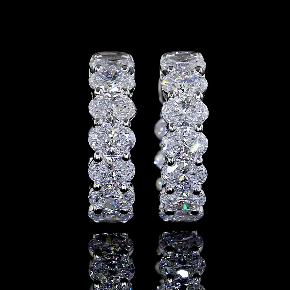14K White Gold Oval Cut Lab Diamond Huggie Earrings - 2.09 Carat Total Weight E-F VS - Covaloro Fine Jewelry