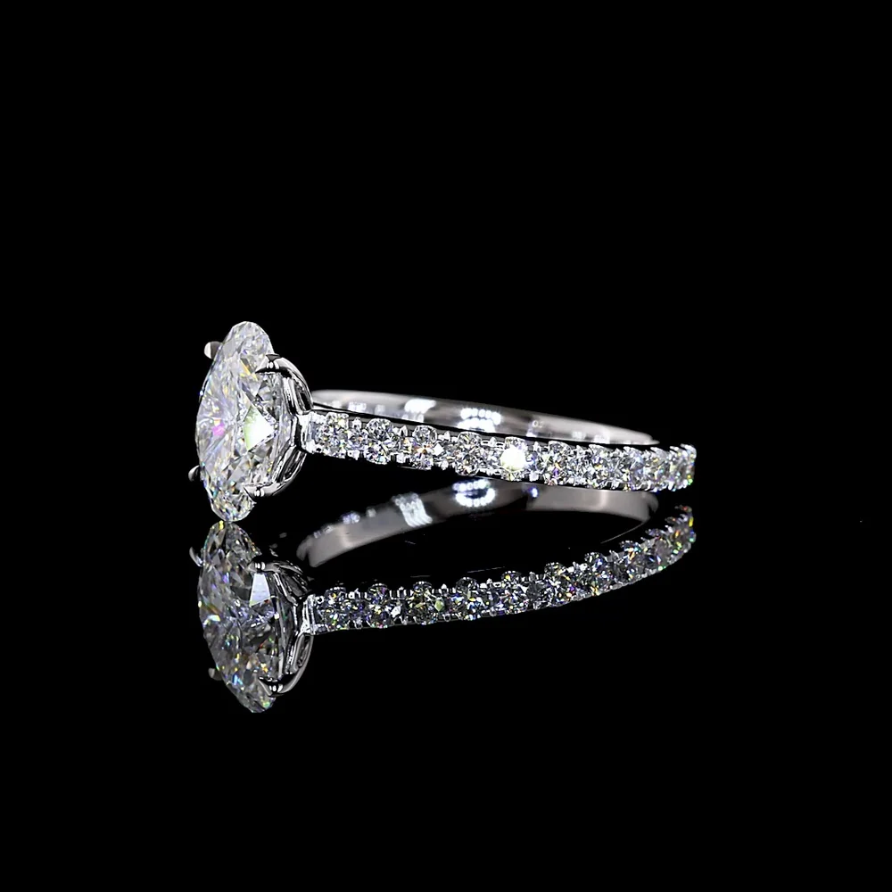 14K White Gold Oval Cut Lab Diamond Solitaire Shank Ring with 1.54 Carat E VVS1 Center and 0.62 Carat Brilliant Accent Diamonds - 2.16 Total Carat Weight, IGI Certified - Covaloro Fine Jewelry - Image 4