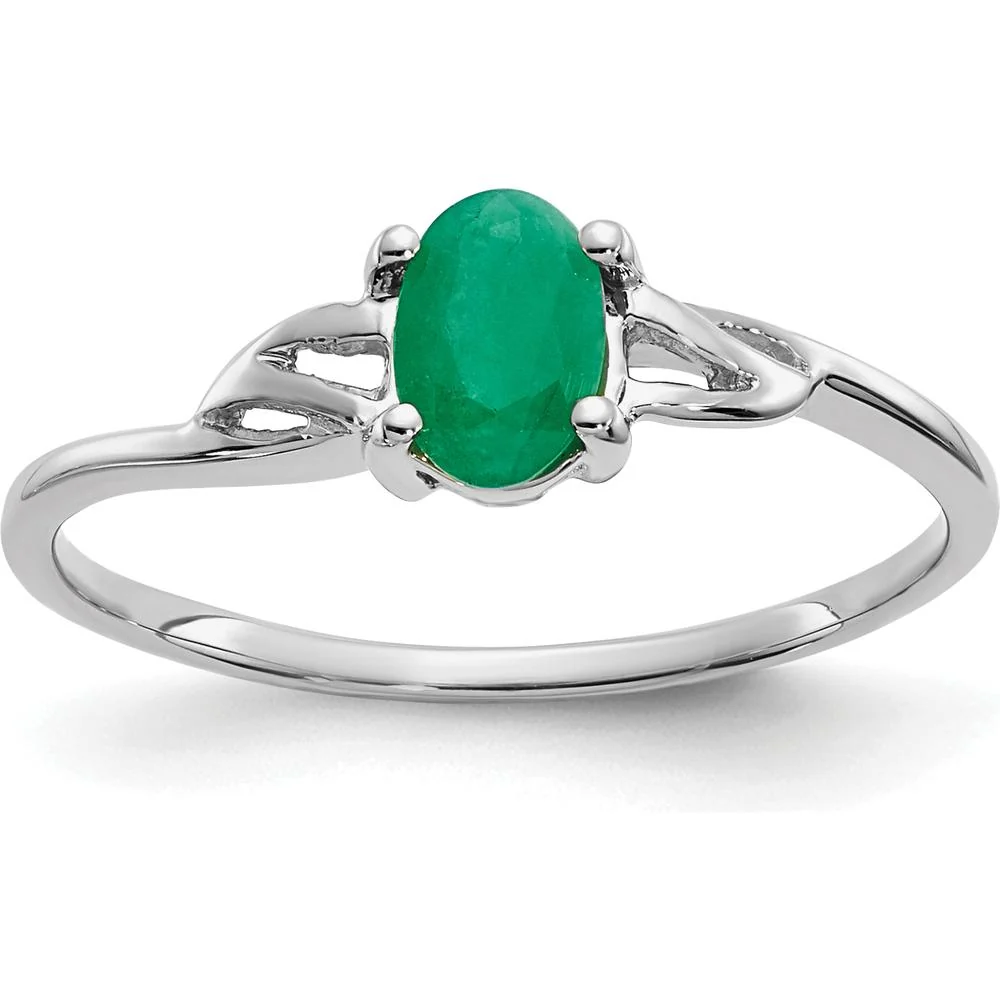 14K White Gold Oval Emerald Ring with Twisted Band Design - 0.50 Carat Natural Emerald - Size 7 by Oro Pregiato