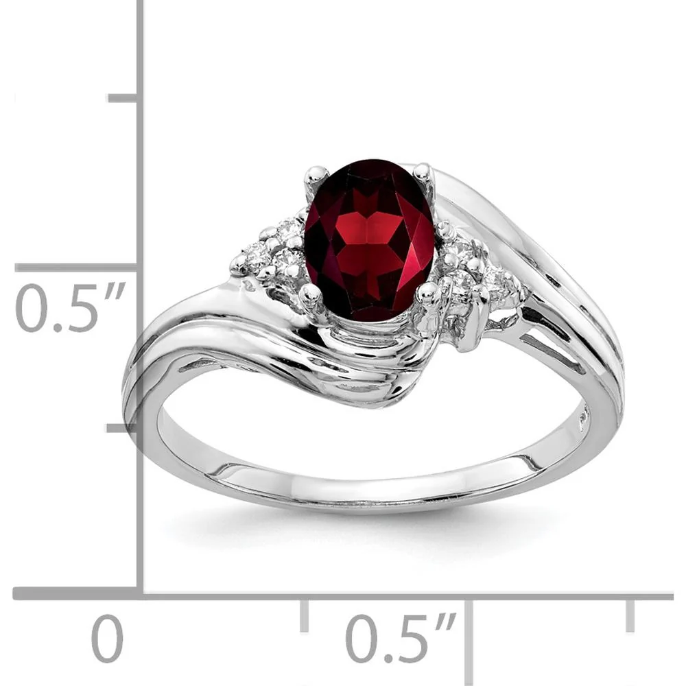 14K White Gold Oval Garnet and Diamond Accent Ring with 7x5mm Natural Garnet - 1.00 Carat Garnet and 0.01 Carat Total Diamond Weight - Size 6 by Monteluci Fine Jewelry - Image 2