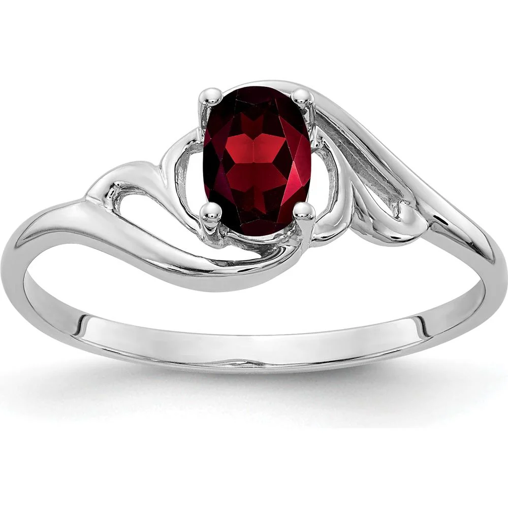 14K White Gold Oval Garnet Ring with Faceted Cut - 0.60 Carat Total Garnet Weight - Size 6 by Monteluci Fine Jewelry